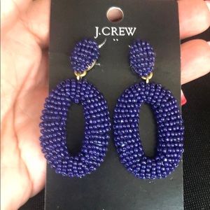 J Crew Blue Beaded Oval Earrings